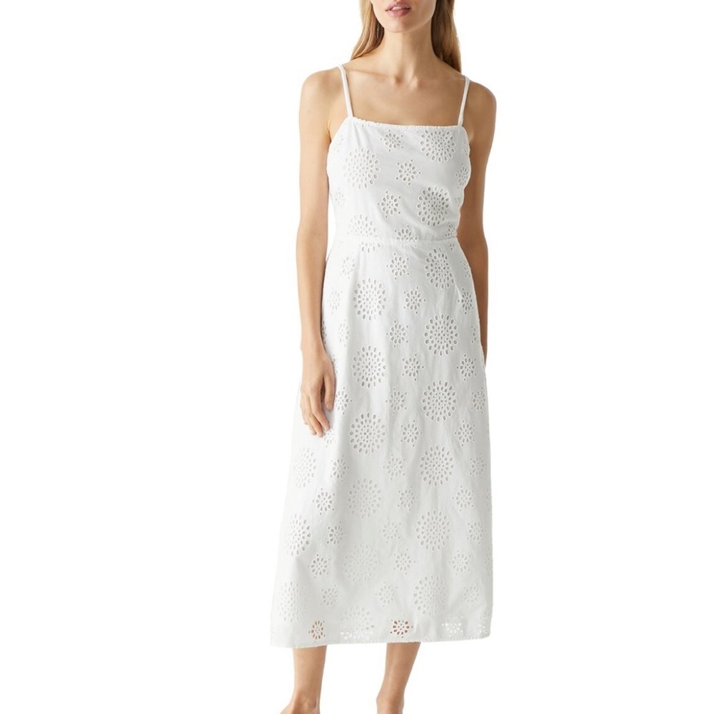 - Michael Stars White Eyelet Dress
Mid length with adjustable straps,& tie back